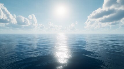 2410_138.open ocean scene with tranquil, deep blue water merging into the distant horizon the sky is