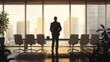 © Imsuniyah - A lone businessman stands in a boardroom overlooking a city skyline