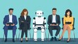 © leszekglasner - AI robot sits among people in a waiting room waiting for a job interview, replacing humans with artificial intelligence