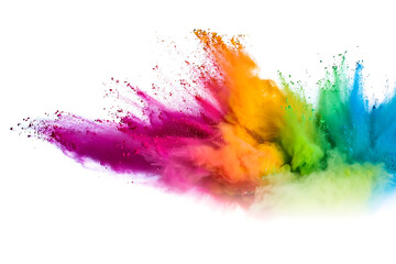 colorful pigment powder, explosion of colored powder exploding isolated on white background