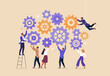 © nadzeya26 - Business Teamwork concept. Contemporary flat style abstract vector illustration of a company of diverse people establishing a work process in gears. Isolated on background