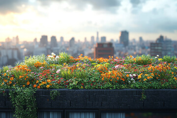Wall Mural - a rooftop garden in a city, providing fresh produce and green space while reducing the urban heat is