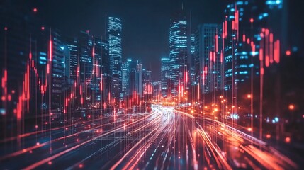 traffic in the city, Business graph waves and technology 