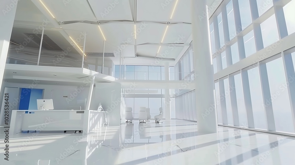 A modern office layout showcasing multiple workstations with sleek ...