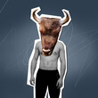 © kisses_illusion - man body with buffalo head on blue background. wild concept collage poster