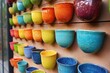 © Vlad - Colorful Pottery Display on Street Wall - Handmade Ceramic Artwork