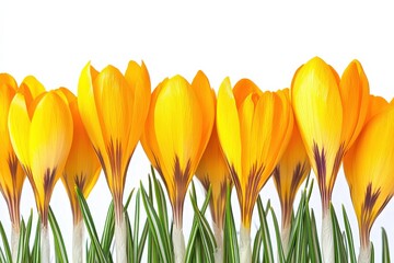 Wall Mural - Crocus Yellow. Flower Set on White Background. Isolated Crocus Flowers in Various Angles