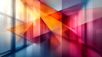 Wall Mural - abstract geometric shapes create vibrant patterns in a modern interior space with ample natural ligh