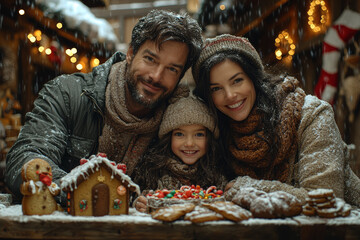 Sticker - A family making a gingerbread house together with icing and candy, while holiday movies play in the background, brings a sense of fun and bonding during Christmas preparation.