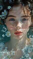 Underwater Portrait of a Woman with Flowers