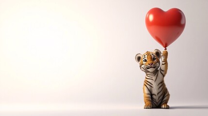 Cute Baby Tiger with Heart-Shaped Balloon