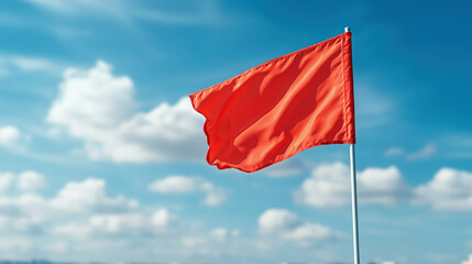 Bright red flag waving against a blue sky