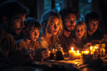 Wall Mural - a power outage during a family dinner, leaving everyone in the dark. concept of lifestyle.