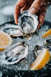© yuliachupina - Fresh oysters on ice being served with lemon slices at a seafood gathering