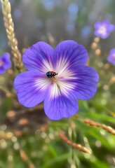 Close-up of a purple geranium flower blooming in a garden