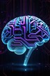 © Svetlana Lavereva - A futuristic digital brain illuminated with vibrant hues of purple and blue. Concepts of AI, machine learning, neuroscience, and futuristic technology.