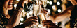 © petrrgoskov - Close-up of friends clinking champagne glasses in a festive setting, capturing the joy and celebration. the sparkling background and elegant flutes highlight the festive ambiance and camaraderie.
