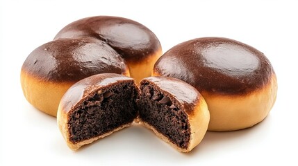 Chocolate mantou bun set against an isolated white background.