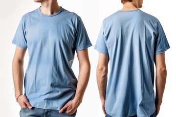 Wall Mural - Oversized blue T-shirt mockup front and back view on a male model.