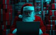 © Chopang.studio - Santa Claus working on a laptop in a room filled with colorful gifts, capturing the holiday spirit.