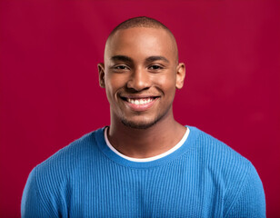 Headshot Portrait of a Smiling Man with Contemporary Style, Isolated on Color Background with Ample Copy Space