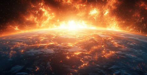 Wall Mural - Fiery swirling vortex on a planetary surface with intense flames and cosmic destruction in deep space Generative AI