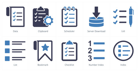 A set of 10 mix icons as data, clipboard, scheduler