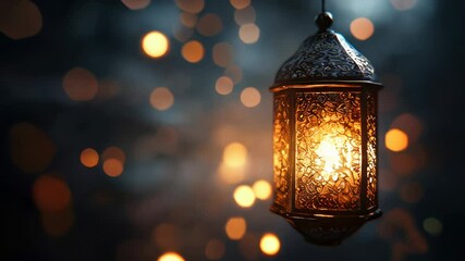 Wall Mural - The beautifully detailed lantern emits a warm glow, creating a cozy atmosphere during a festive gathering at night