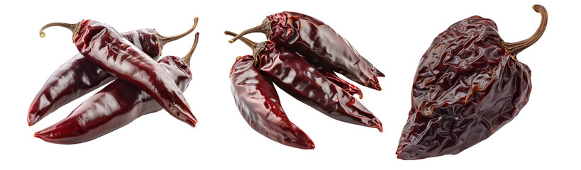 Wall Mural - Set of Dried Chipotle chili pepper isolated on a white background.