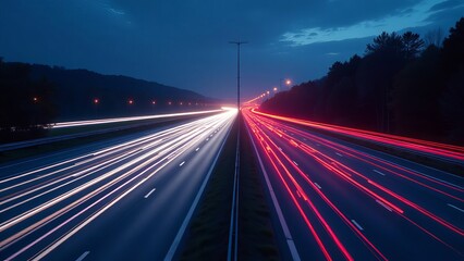 Night road with ghosts of cars