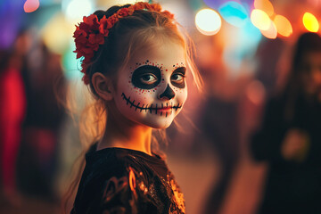 Wall Mural - ai generated portrait of cute child wearing halloween costume