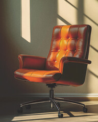 Mid century elegant office orange chair isometric view editorial shot