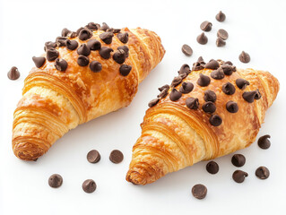 Deliciously flaky chocolate chip croissant delighting taste buds in a bright kitchen