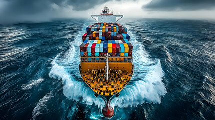 Sticker - A cargo ship navigating turbulent waters with colorful containers.