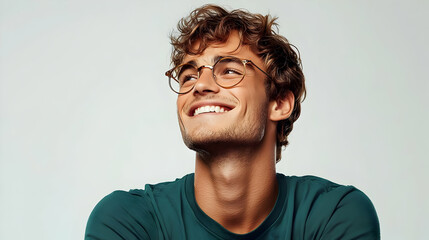 Sticker - Smiling young man with glasses, exuding confidence and joy.