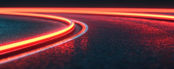 Vibrant red light trails on a dark surface, creating a dynamic and futuristic atmosphere.