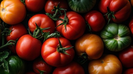 A visually stunning array of fresh tomatoes showcasing diverse colors and textures, highlighting the beauty and diversity of nature's produce for culinary uses.