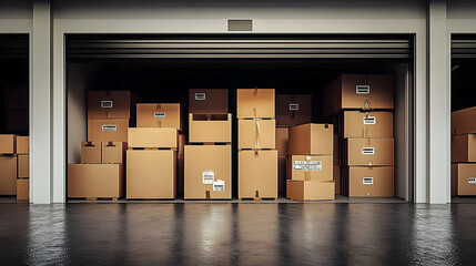 Sticker - Storage area filled with stacked cardboard boxes for organization.