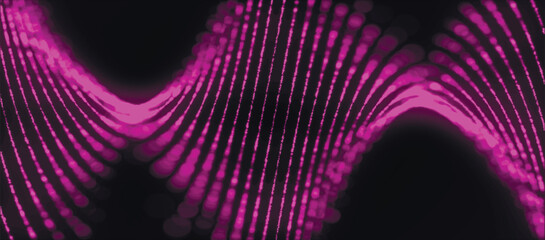 Wall Mural - Futuristic particle wave. Abstract technology background. Rotating swirling particle shapes. Dark background. Big data visualization. 3D widescreen. Vector illustration.