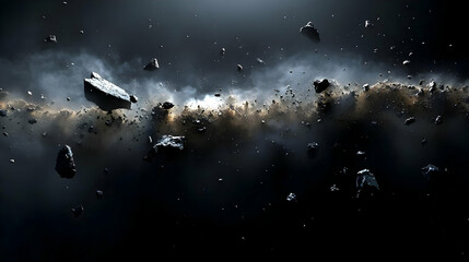 Canvas Print - A cosmic scene depicting asteroids and space dust in the universe.