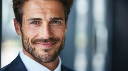 Poster - Close-up portrait of a smiling man with a beard, wearing a suit jacket