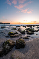 Wall Mural - beautiful dawn view around rocky beach shore.
