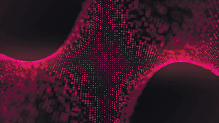 Wall Mural - Futuristic particle wave. Abstract technology background. Rotating swirling particle shapes. Dark background. Big data visualization. Vector illustration