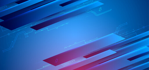 Aufkleber - Abstract technological illustration with neon lights on a dark blue gradient background. This vector was hand drawn.