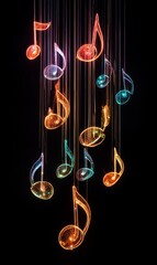 Canvas Print - Glowing neon, grunge music sheets notes on beautiful lights bokeh background. Sound concept background