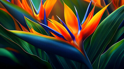 Sticker - Vibrant tropical flowers with striking colors and lush green leaves.