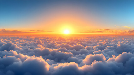 Poster - A serene sunrise over fluffy clouds, evoking tranquility and beauty.