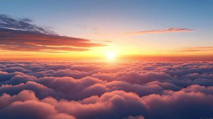 Canvas Print - A serene sunset over fluffy clouds, evoking tranquility and beauty.