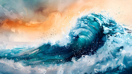 Abstract watercolor big wave for textures Fresh cheerful and relaxing summer concept Positive