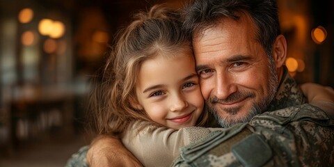 affectionate military reunion between father and daughter, generative ai